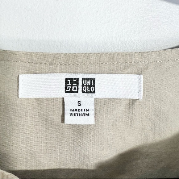 UNIQLO 100% cotton beige tan boxy oversized split neck dolman sleeve top S - Picture 12 of 14